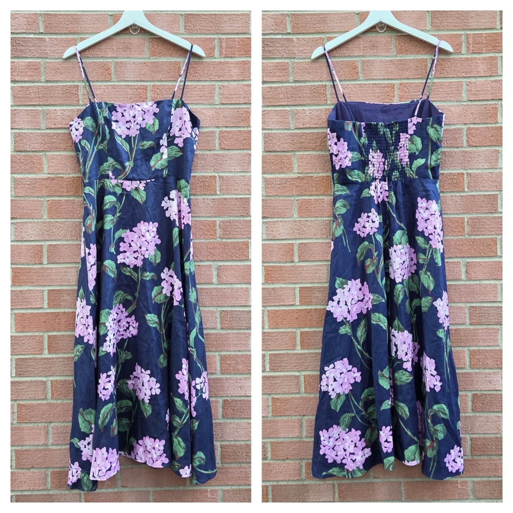 o.p.t Khalani Linen Midi Dress Midnight Blue Floral Size 8 - Picture 2 of 5